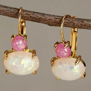 ✅🌹 Round Opal Clear Crystal hook earrings.